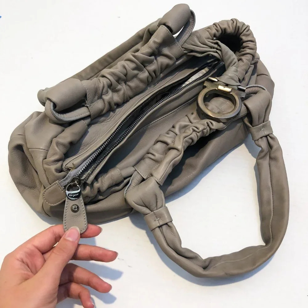 Salvatore Ferragamo Leather Designer Silver Hardware Hobo Shoulder Handle Bag - Picture 6 of 13